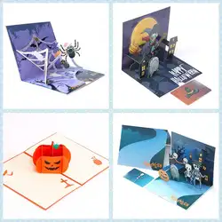 Счастливые открытки на день Хэллоуина 3D бумажная коробка с узором любовь всплывающие открытки поздравление оригами Киригами подарки