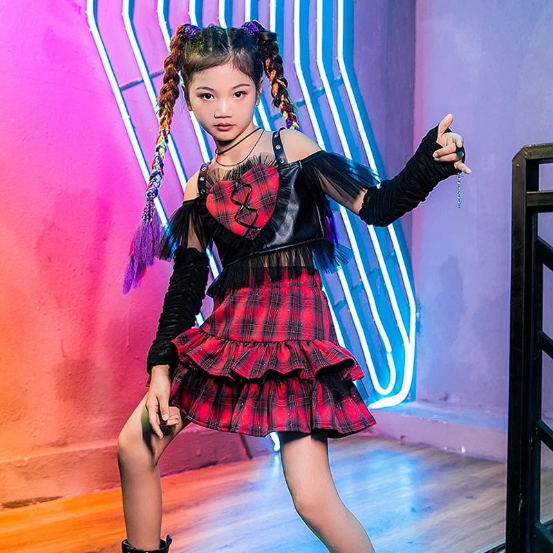 女の子ロックンロールキャットウォークショー衣装子供ジャズダンスパフォーマンス服子供日ストリートダンスステージスカートdql5351 Aliexpress Novelty Special Use