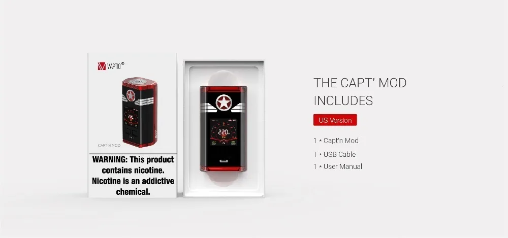 Vaptio CAPT'N 220 Вт мод электронная сигарета vape мод с 1,3 дюймовым oled-экраном поддержка VW 18650 батарея(без аккумулятора