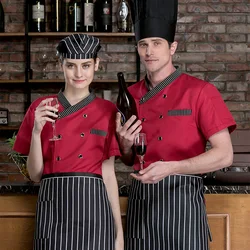 Custom Logo Printing Unisex Lady Short Sleeve Summer Man Chef Coat Jacket Food Service Cook Uniform Male Waiter Work Shirt Tops