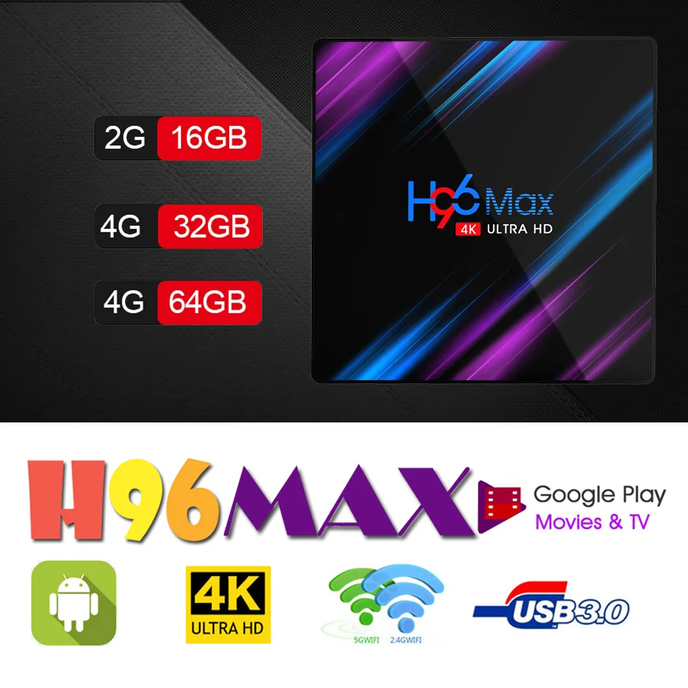 H96 MAX tv Box Android 9,0 2 ГБ/4 ГБ ОЗУ 16 Гб/32 ГБ/64 Гб Rockchip RK3318 H.265 4K Youtube Netflix Google Play Smart tv