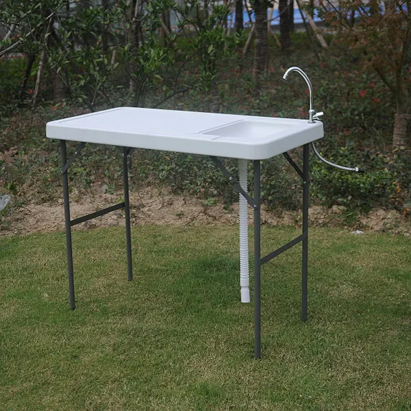

Portable Fish Fillet & Hunting & Cutting Table with Sink Faucet Multi-purpose Sink Table for Outdoor Family Picnics Camping