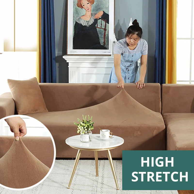 Details about   Velvet Plush L Shaped Sofa Cover  Elastic  Couch Slipcover Chaise Longue Corner 