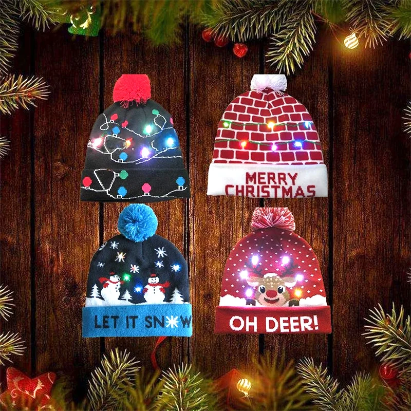 

Glowing Christmas Hat 4 Color LED Glowing Ski Cap Wool Cosplay Christmas Hat Light Performance Flash