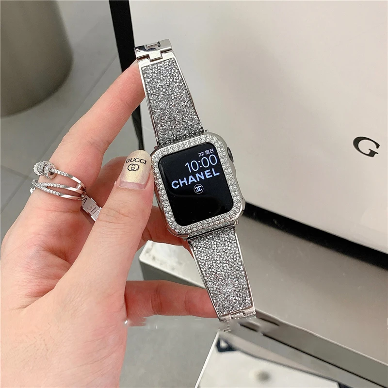 Suitable for Apple Watch metal strap 40mm 44mm 38mm 42mm fashion diamond  wristband Iwatch 654321SE men and women wristband