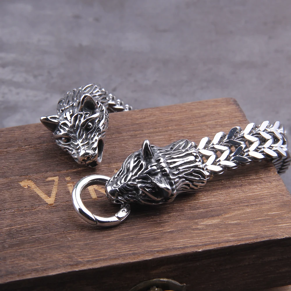 Bracelet Loup Viking en Acier Inoxydable