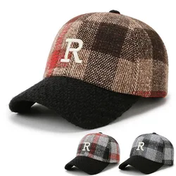 Winter Women Baseball Cap Female Fitted Plaid Hat Felt Color Matching Outdoor Fashion Curved Brim High Quality 2021 New BQ0340