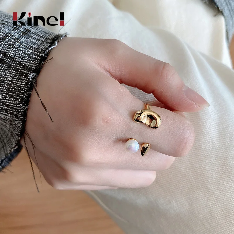 

Kinel Irregular Open Pearl Ring for Women Authentic 100% 925 Sterling Silver Rings Fashion Korea Fine Jewelry