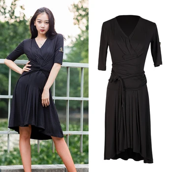 

New Latin Dance Dress Women Black Dance Dress Latin Practice Clothing Party Club ChaCha Rumba Lace-up Dress Latin Dance BL2482