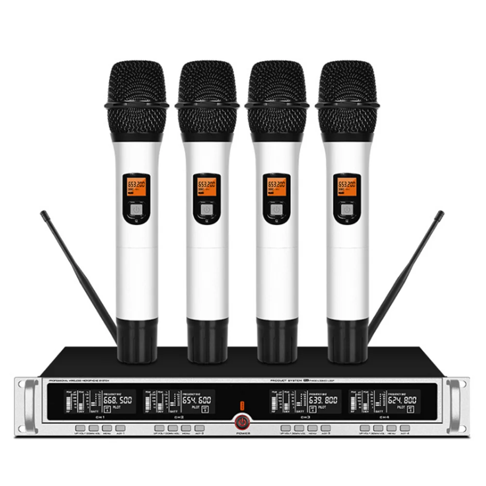 Профессиональный UHF беспроводной микрофон четырехканальный петличный ручной