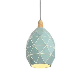 

Modern Nordic LED Pendant Lamp Light Blue Aluminum Hanglampen Creative Hollow Wood Bedroom Pendant Lights For Home Living Room