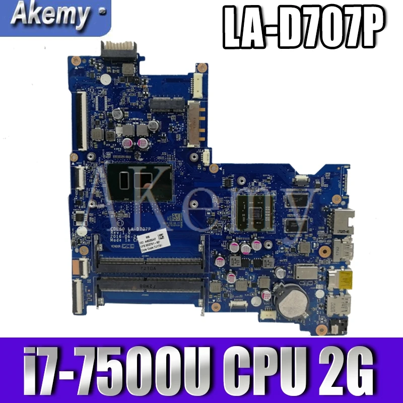 Best Price Akemy For HP 15-AY Laptop Motherboard 903786-601 CDL50 LA-D707P I7-7500U CPU Test 100% OK