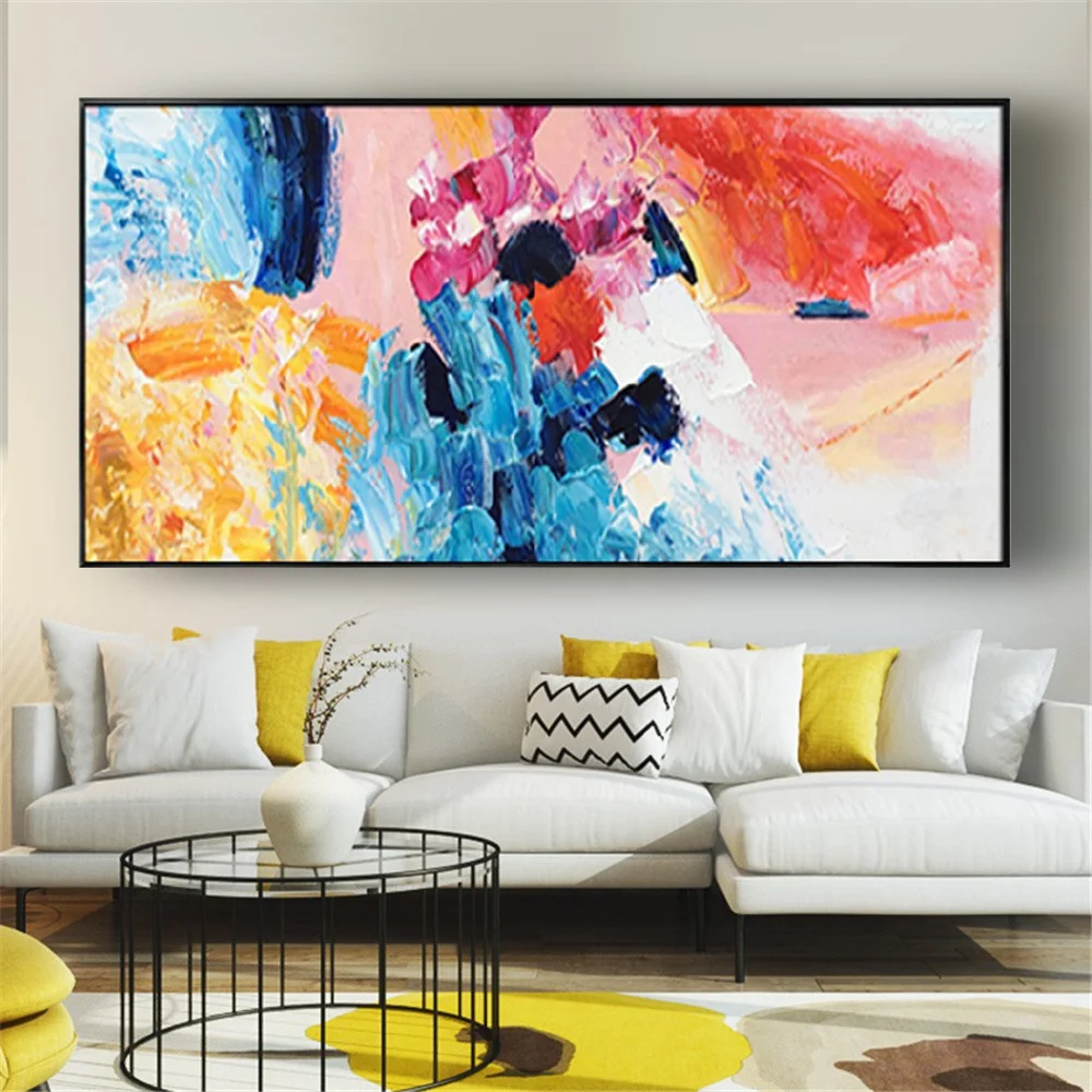 

Hand-Painted Abstract Oil Painting Pink Poster Knife Wall Image Modern Canvas Picture For Home Living Room Decor Exhibits Art