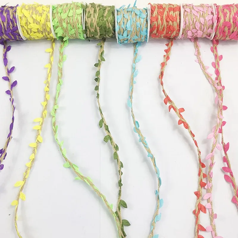 10 м/рулон лента из джута с зелеными листьями|Шнуры| |