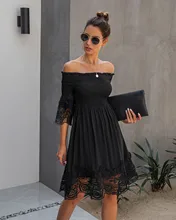 

Spring and Summer women's Basic One-shoulder Open Back Solid Color Lace Dress