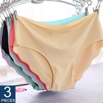 

Elovegirl 3PCS High Quality Plus Size Underwear Plain Seamless Briefs 9 Solid Color Sexy Briefs Brand Women Underwear Briefs