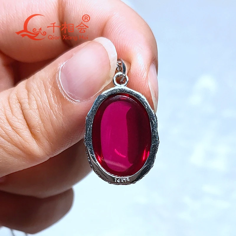 red ruby main stone  925 silver Fashion 23ct 14*19mm oval shape   Artificial  Jewelry for   Pendant Necklace
