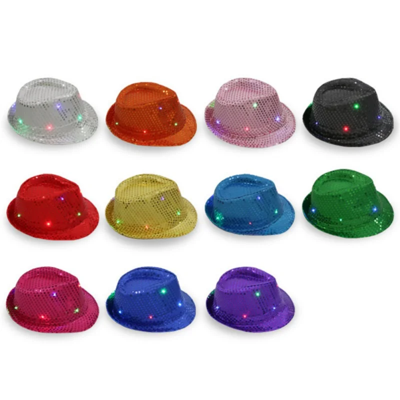 Flashing Light Up Led Brilliant Glitter Sequin Colorful Sequin Fancy Dress Jazz Dance Party Club Party Hat Men Women
