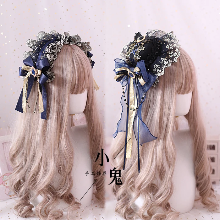 

Lolita Xingyue floating light Luming blue gorgeous hair band side clip small headband