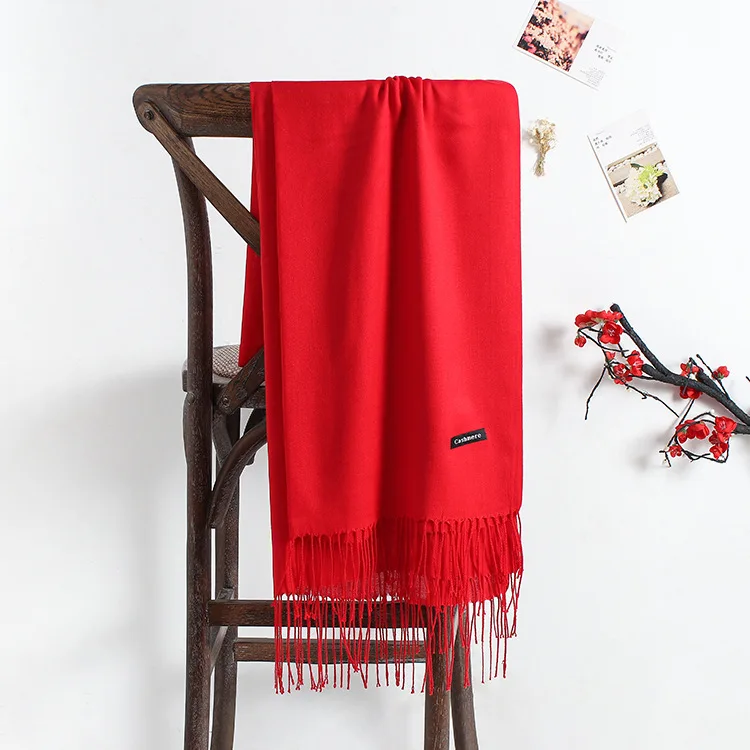 

Red Solid Color Cashmere Scarves with Tassel Lady 2020 new Autumn Winter Long Scarf Thinker Warm Female shawl Hot Sale Men Scarf