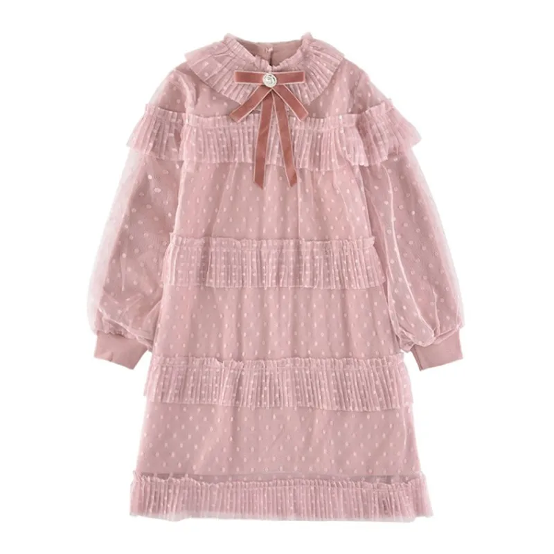 

New 2020 Spring&Autumn Winter Girls Little bit Dress Kids Long Sleeve Girls Children Clothes Slim Princess Girls Lace Dress