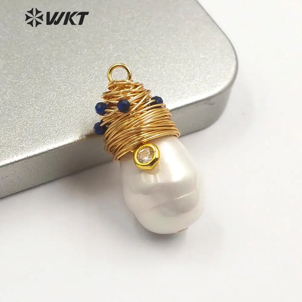 WT-JP168 WKT натуральный корпус подвеска в виде капли воды в форме ракушки с медной проволокой завернутый кулон крошечные драгоценные камни Шарм ожерелье кулон