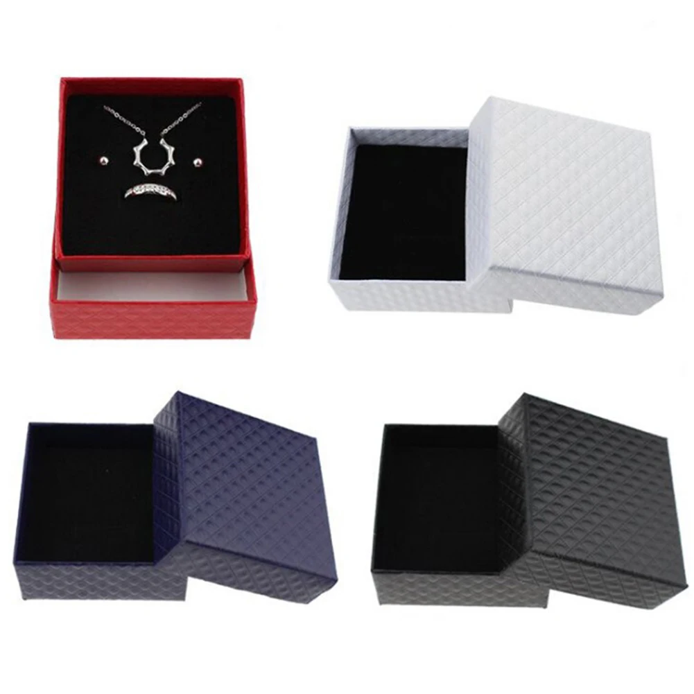 

5*5*3cm Square Jewelry Box Wedding Engagement Ring Box for Earrings Jewelry Display Gift Box Holder Case Red, White, Blue, Black