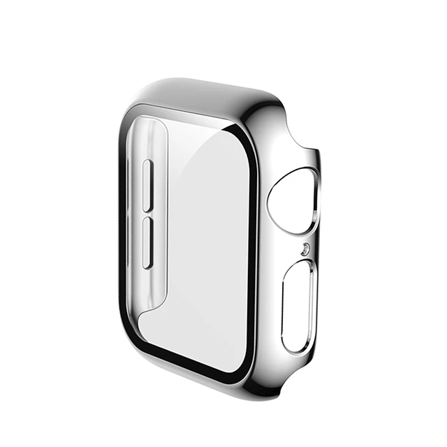 Glass+Case Full Cover For Apple Watch Case Series 6 SE 5 4 3 2 iWatch Case Accessor 44mm 40mm 42mm 38mm Protector Apple Watch Silver