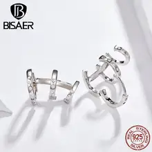 Bisaer, 925 пробы, серебряные серьги в стиле панк, три круга, серьги на клипсе для женщин, крутые, массивные ювелирные изделия, модные серьги HVE085