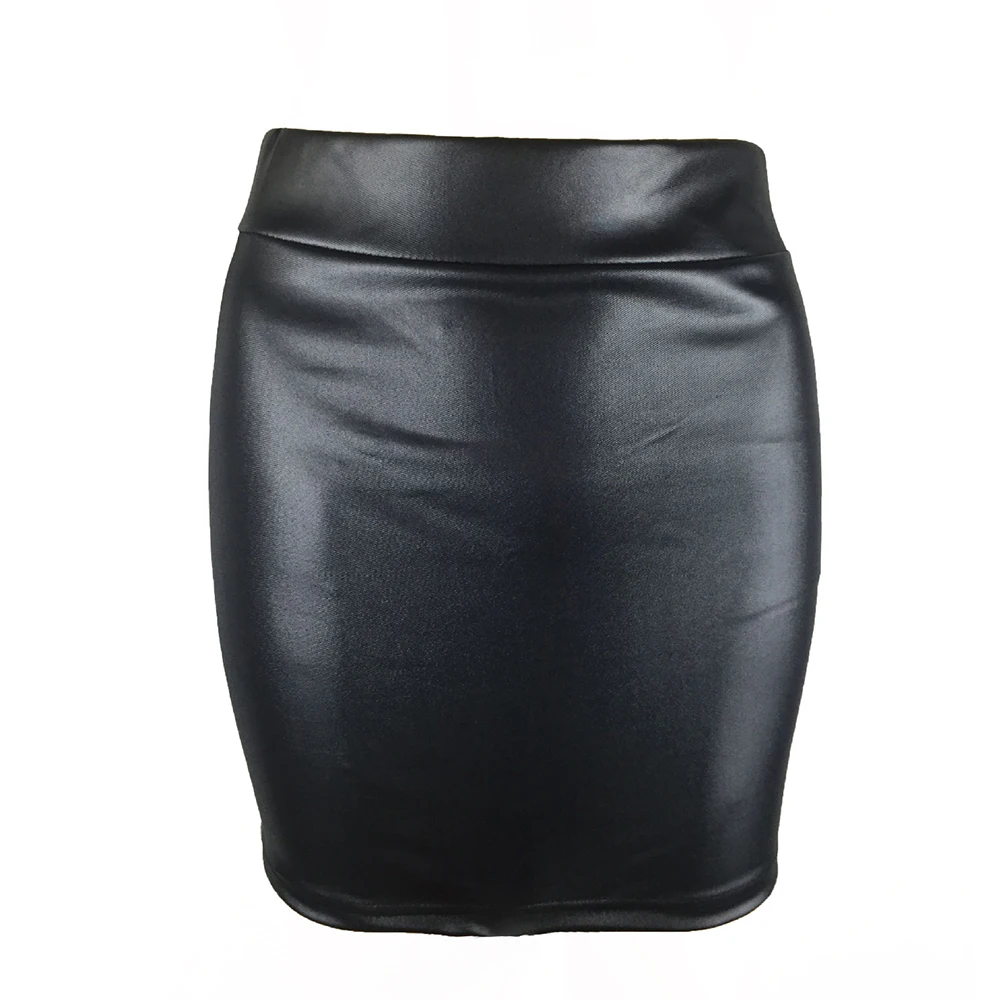 Fashion Women Skirt Black Solid Faux Leather Sexy Bodycon Autumn Pencil Skirts Plus Size High Waist Mini Skirt Club Night