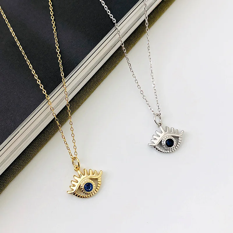 Devil's eye long eyelashes chokers925 sterling silver jewelry zircon chain pendant female clavicle necklace | Украшения и