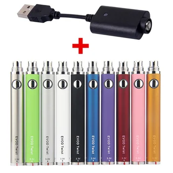 

Evod Twist VV battery with USB Charger Variable Voltage 1100mah Electronic Cigarette 3.2V-4.8V adjustable vape pen 510 vaporizer