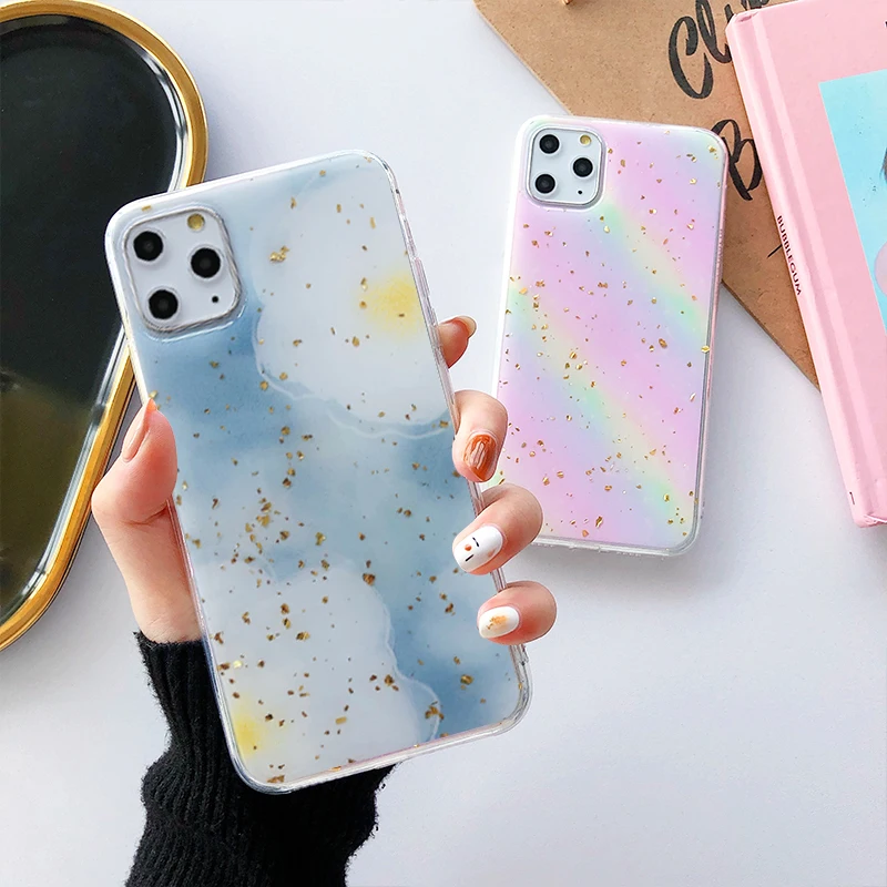 Чехол для телефона с радугой iPhone 11 6 7 8 Plus X XR XS Max роскошный блестящий золотой