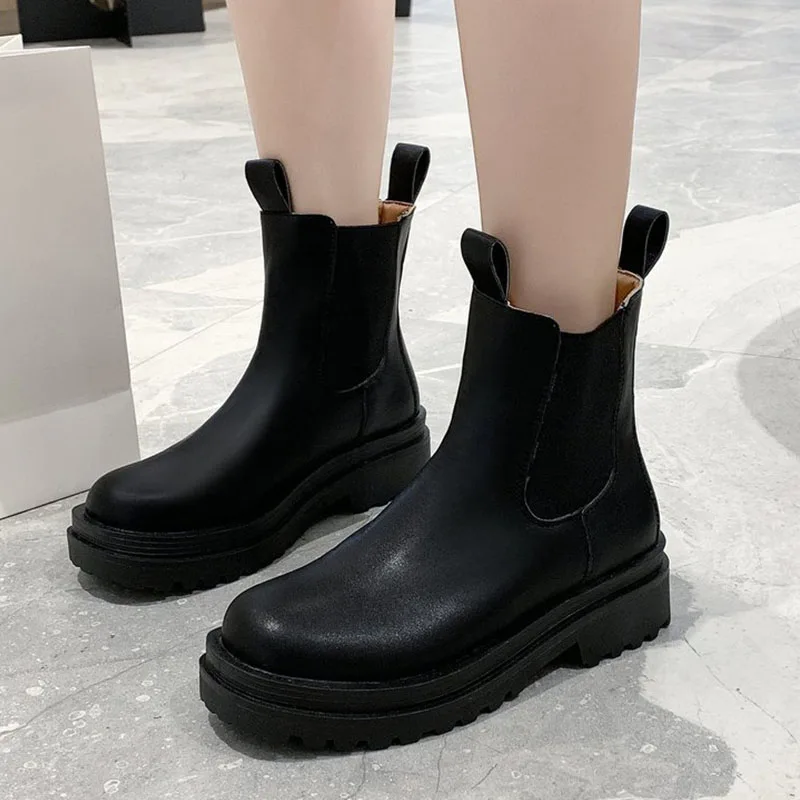 여성 Chunky Heel 발목 부츠 여성 신발 브랜드 디자이너 Chelsea Boots 여성 플랫폼 부츠 Lasdies Fashion Shoe Spring