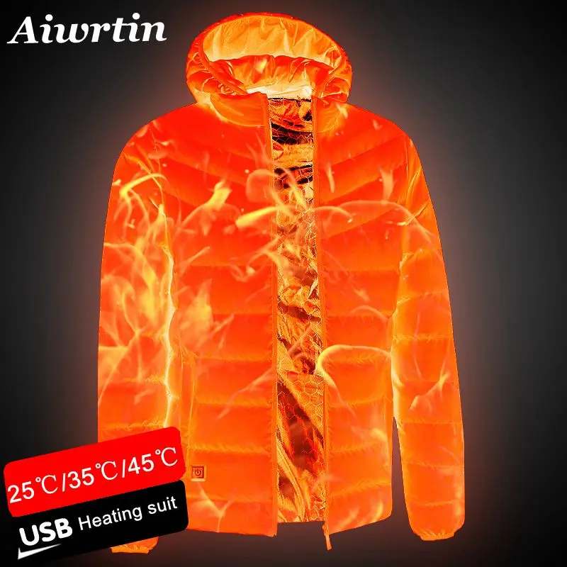 Men's Heated Jackets Outdoor Coat USB Electric Battery Long Sleeves Heating Hooded Jackets Warm Winter Thermal Clothing heated jacket
