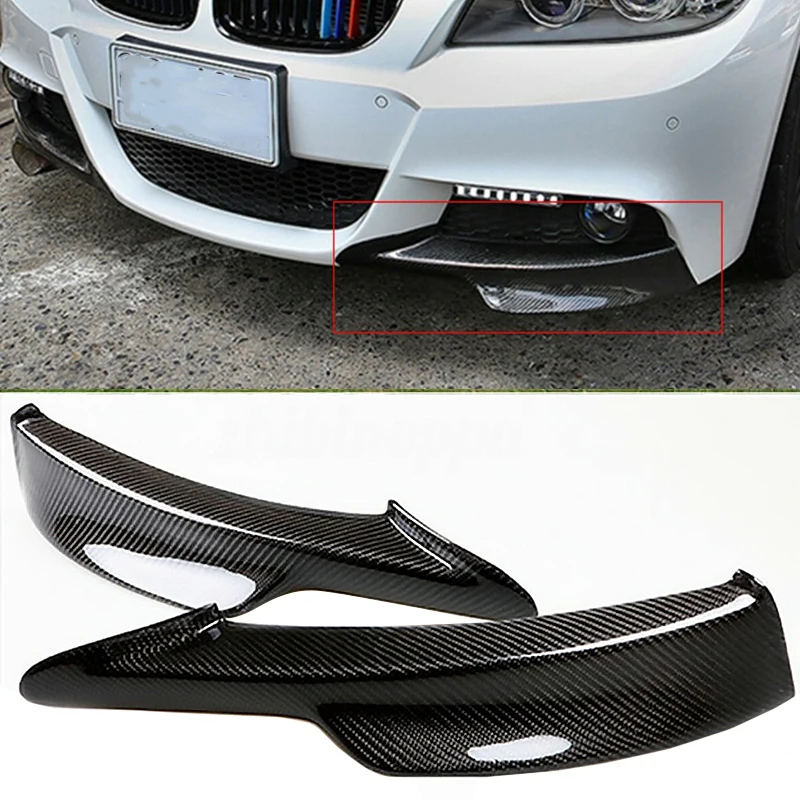beler 2PCS Carbon Fiber Texture Style Car Front Bumper Splitter Spoiler Fit for BMW E90 E91 328i 325i LCI M-Tech 2009 2010 2011