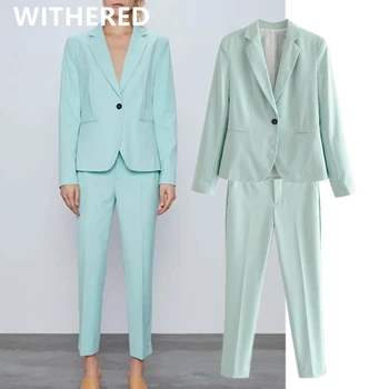 

Withered england style office lady solid blazer women candy color ankle-leghth suits pants women trousers women two pieces sets