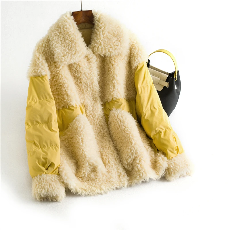 Winter women real wool fur coat warm down casual jacket 90% down girl fur coats lady short jacket overcoat OMS05 - Цвет: yellow
