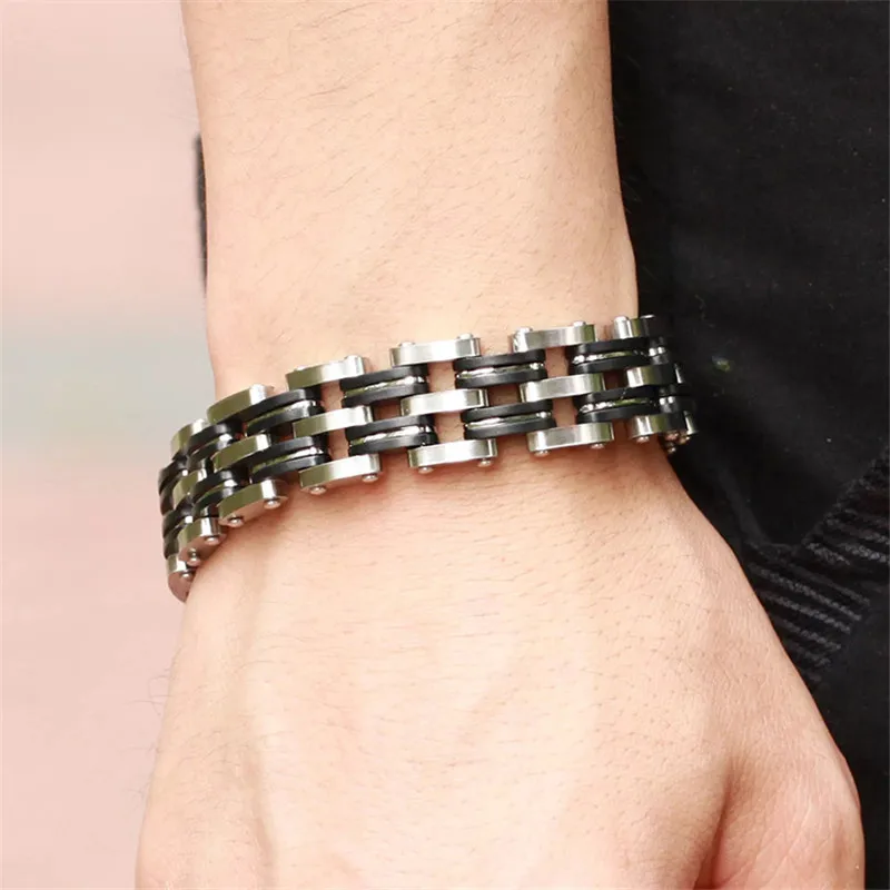 

Silicone Stainless Steel Bracelet Men Bangle Black Color Stainless Steel Clasp Bracelet Bracelet for Men Women