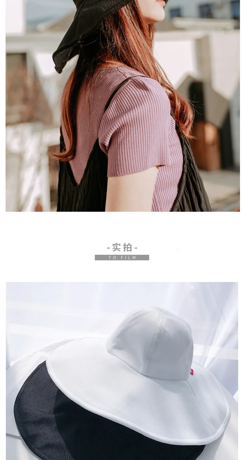 Harajuku Solid Large Eaves Cotton Linen Sun Hat Women Outdoor UV Protection Sunshade Hat Leisure Joker Sunscreen Bonnet Trendy