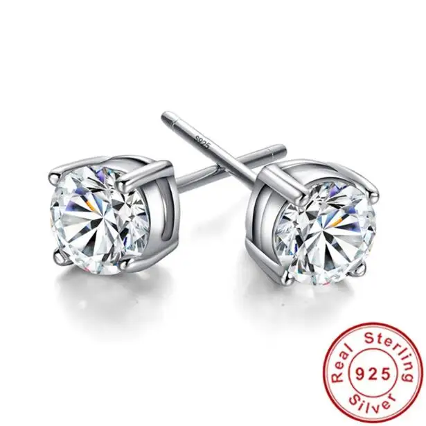 Blue White Zinc Plated Серьги высокого качества из стерлингового серебра 925 пробы, Круглый Циркон, 4 когти, серьги-гвоздики, модные ювелирные изделия, сережки-гвоздики со стразами для женщин и мужчин - Metal Color: Blue White Zinc Plated