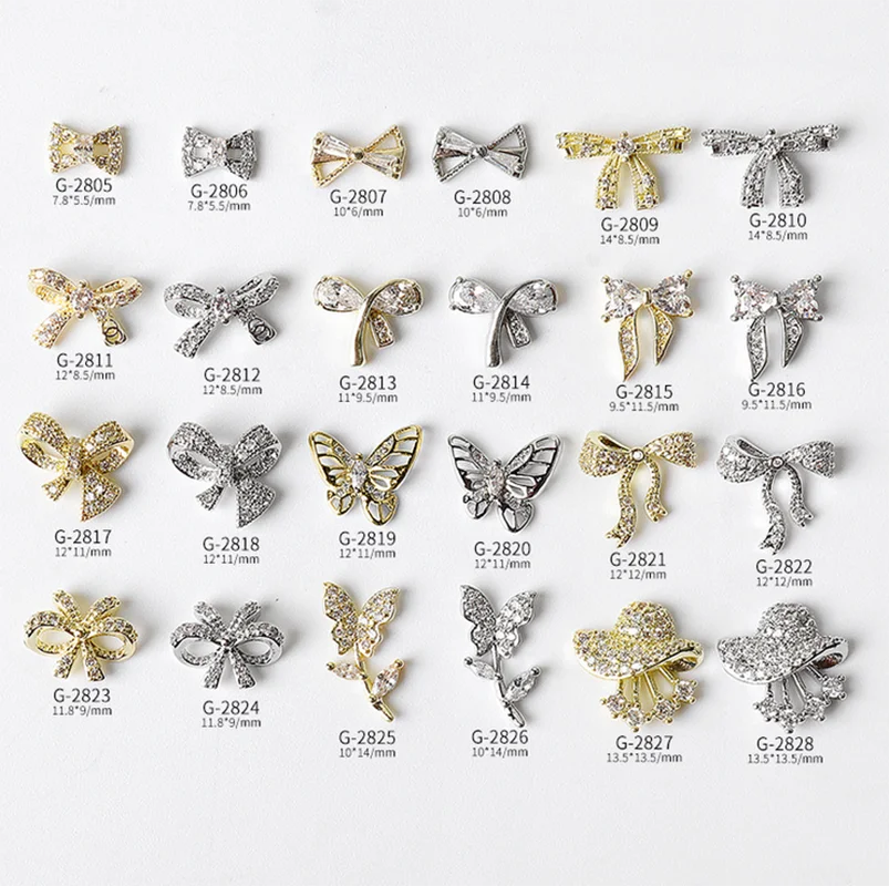 3PCS Nail Art Dedicate Bows butterflys Zircon Pearls Rhinestones With Gold Silver Alloy For Tips Decorations | Красота и здоровье