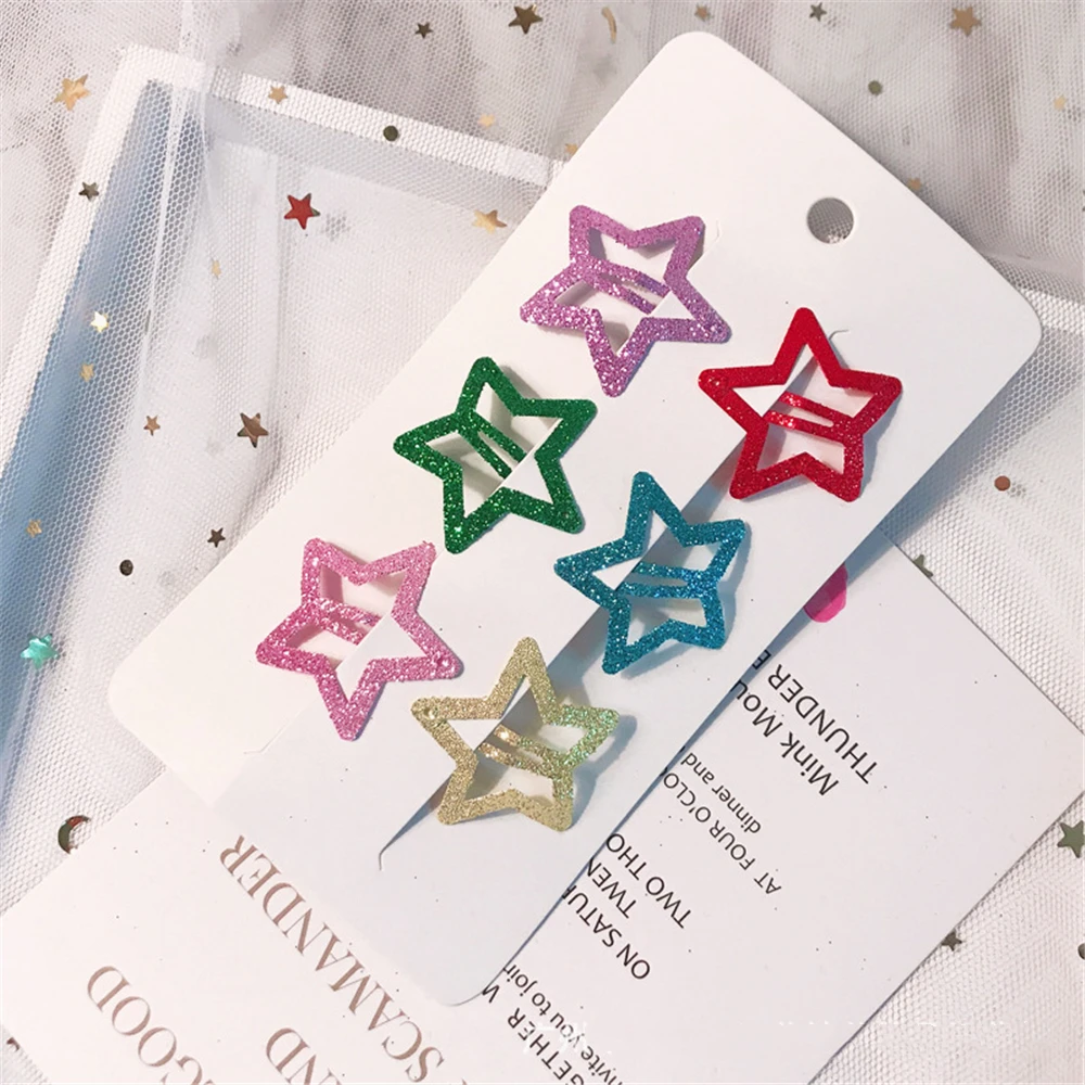 6 шт./компл. Star Форма волос заколки 3,5 см блеск Pentagram металлические Заколки для волос, шикарное заколки для волос для девочек BB зажимы