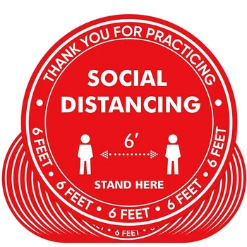 

20 Social Distance Floor Stickers Sticker 6 FFET Distance Safety Floor Signs for Crowd Control 12 Inches Red