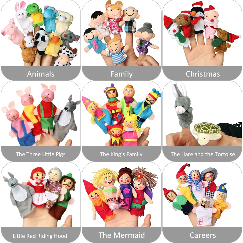 Baby Toys Animal Family Finger Puppets Wooden Cartoon Theater Soft Doll Kids Educational Toys for Children