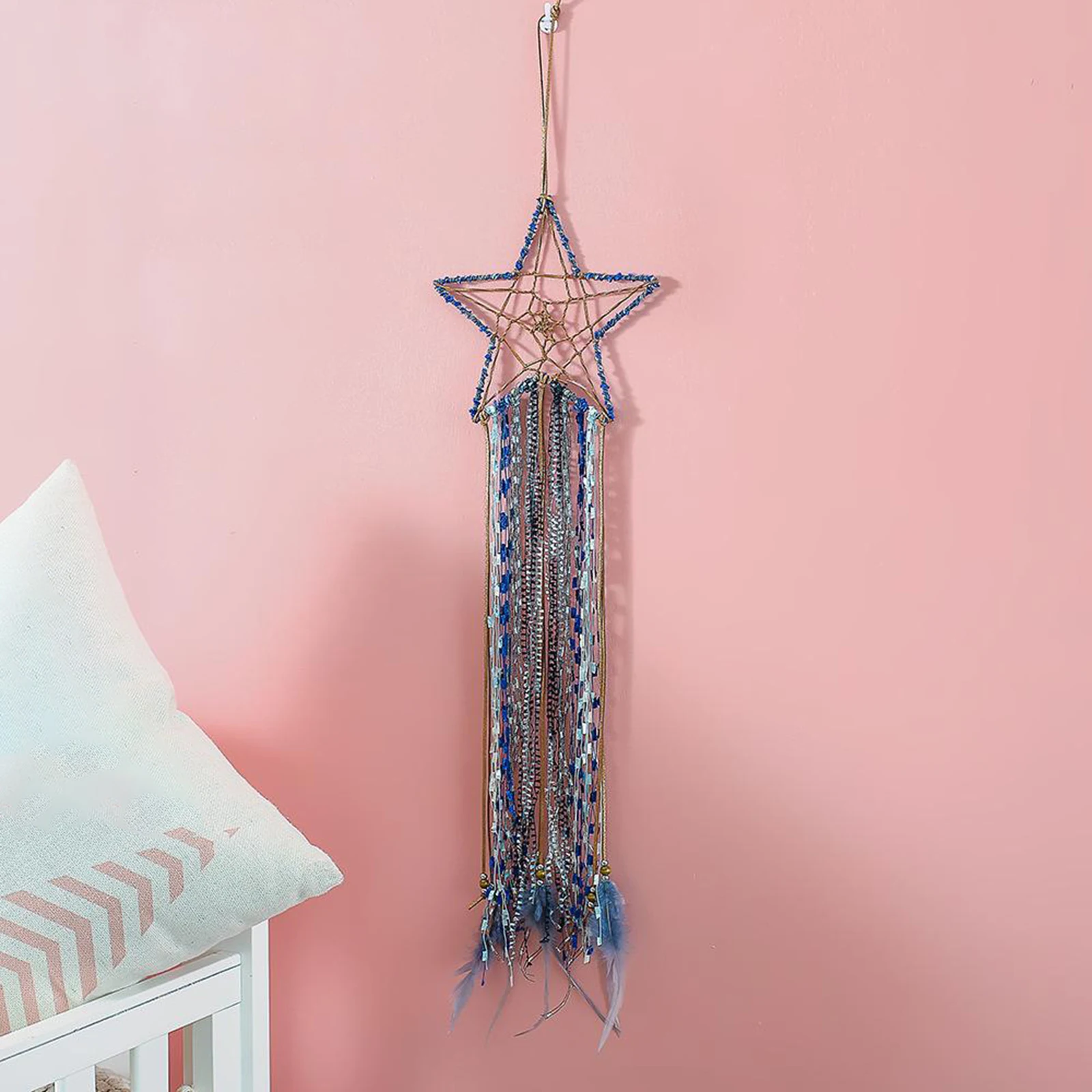Star Dream Catcher Total Length 80cm/31'' Iron Cotton Bohemian Tapestry Home Wall Boho Decor Macrame Hanging