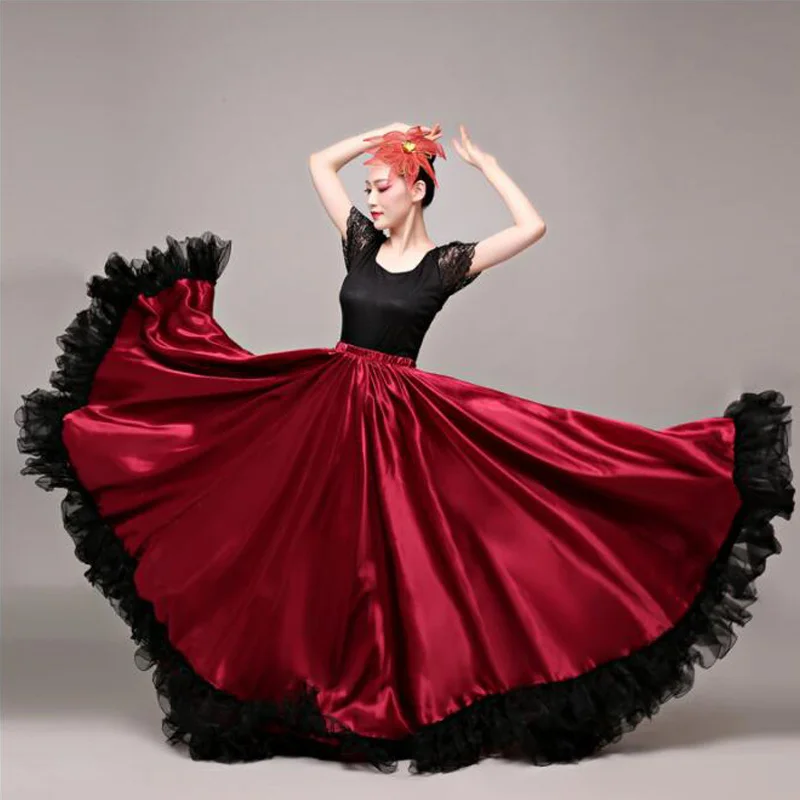 Танец фламенко юбка Золотой испанский танцевальный костюм для женщин Vestido фламенко 360-720 градусов плюс размер