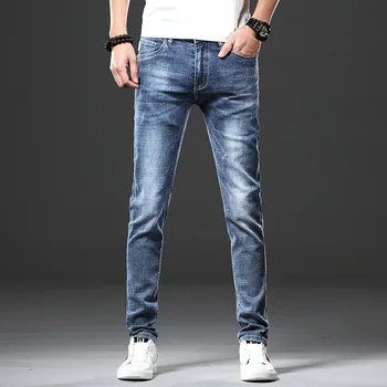

2020 Season Jeans Male Slim Fit Feet Men Elastic Force Youth Leisure Autumn Long Pants Chao