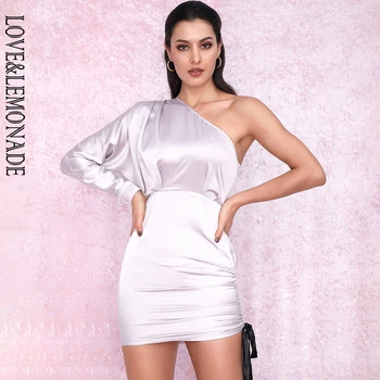 

LOVE&LEMONADE Sexy Gary Shoulder Loose Loose Long Sleeve Slim Strap Shirring Party Mini Dress LM81973
