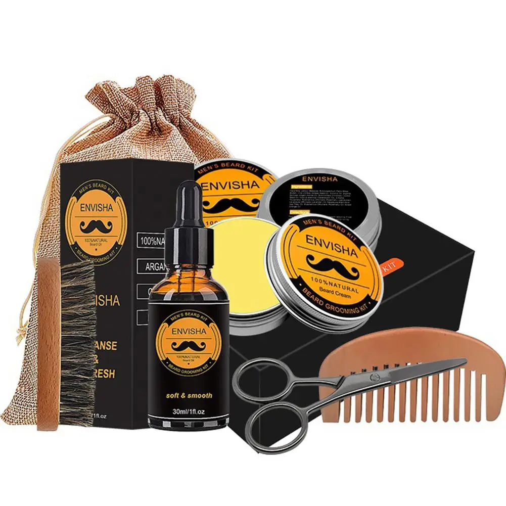Премиум набор для ухода за бородой полностью натуральное масло для бороды кабана щетина щетка с подарочным набором коробка для мужчин уход